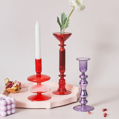 Miravique Red Glass Taper Candle Holders & Vases