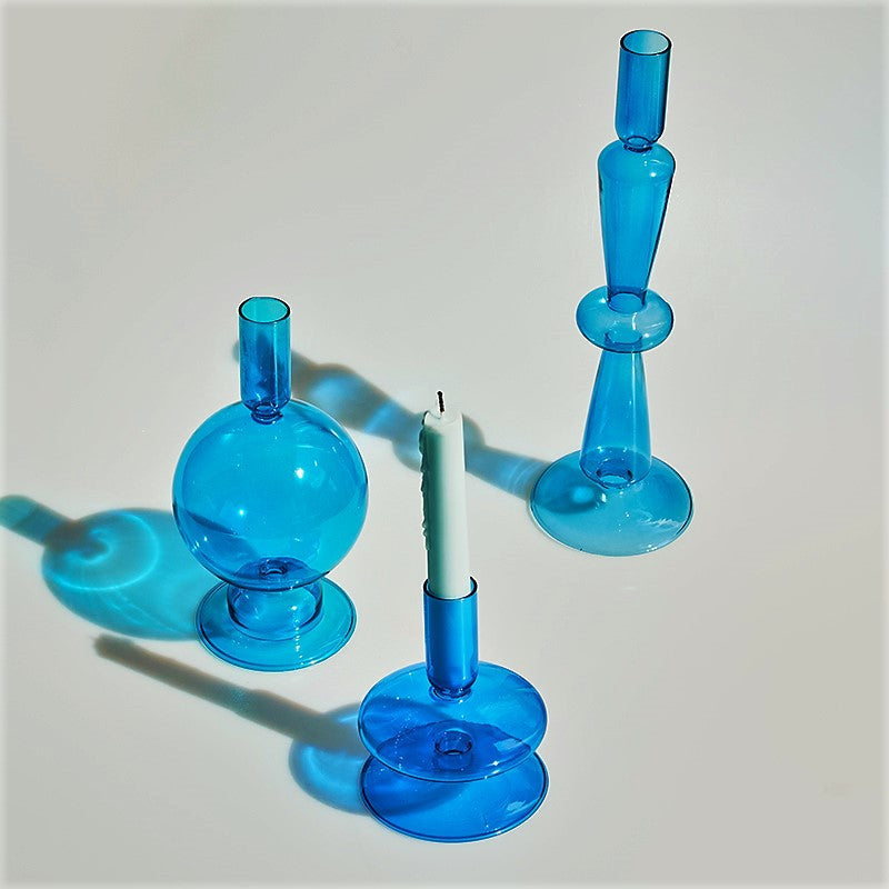 Miravique Coastal Blue Glass Taper Candle Holders & Vases