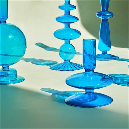 Miravique Coastal Blue Glass Taper Candle Holders & Vases