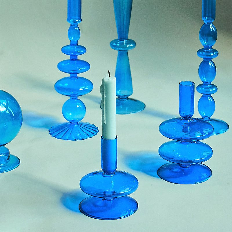 Miravique Coastal Blue Glass Taper Candle Holders & Vases