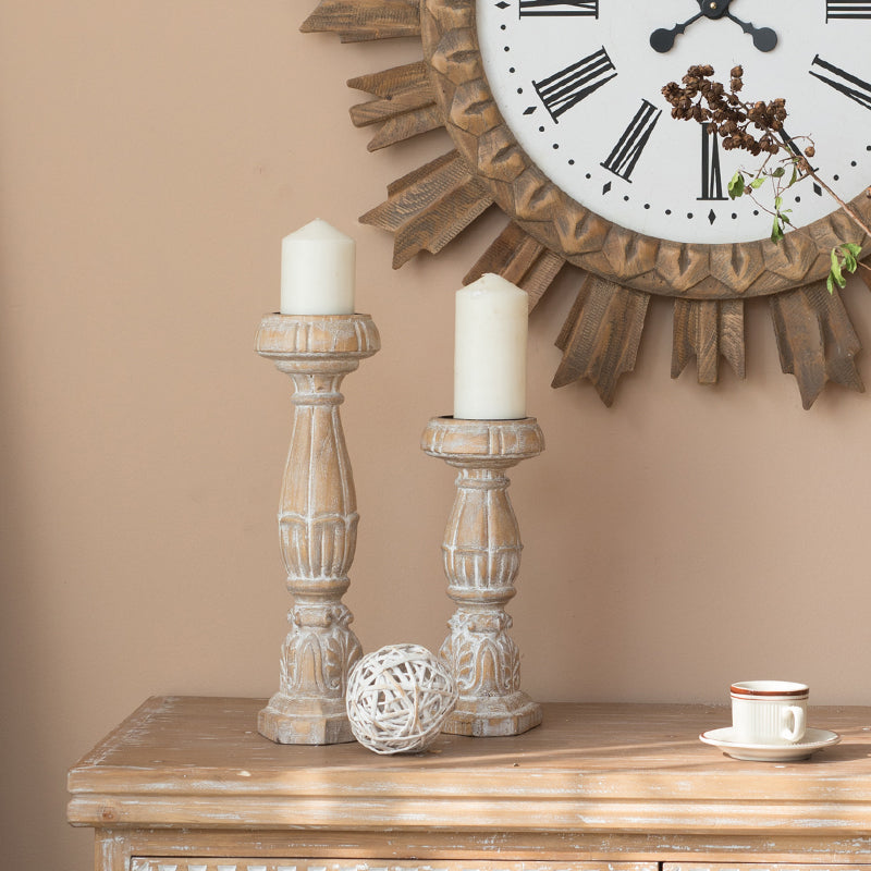 Miravique Country Wood Pillar Candle Holders