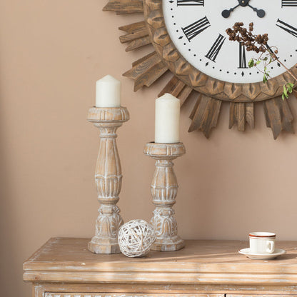 Miravique Country Wood Pillar Candle Holders