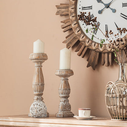 Provincial Country Wood Pillar Candle Holders