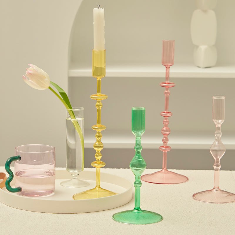 Harlow Tall Decorative Glass Taper Candlestick Holders