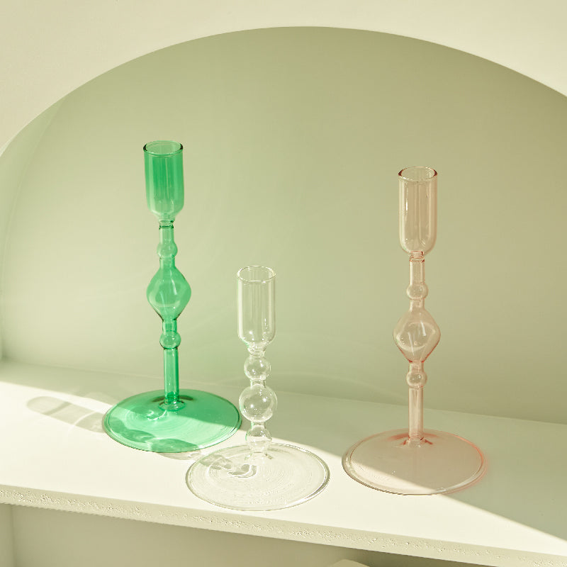 Harlow Tall Decorative Glass Taper Candlestick Holders