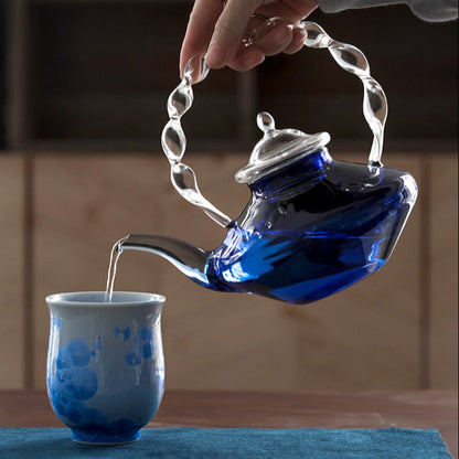 Royal Blue Sapphire Vintage Glass Teapot with Infuser