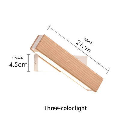 Modern Nordic Solid Wood LED Rotating Bedroom Wall Lamp