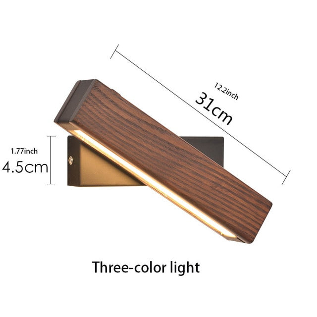 Modern Nordic Solid Wood LED Rotating Bedroom Wall Lamp