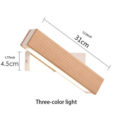 Modern Nordic Solid Wood LED Rotating Bedroom Wall Lamp