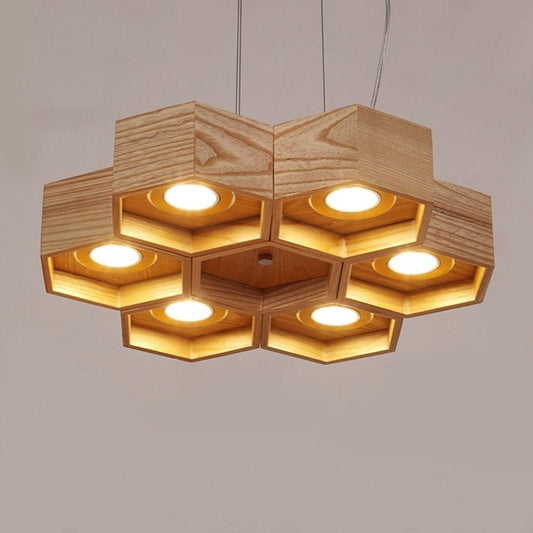 Wooden Honeycomb Pendant Light Fixture