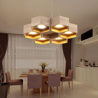 Wooden Honeycomb Pendant Light Fixture