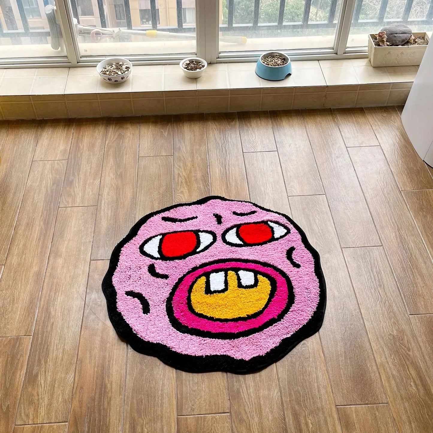 Quirky Cherry Bomb Pink Tufted Rug – Kawaii Cartoon Design, Anti-Slip, Easy-Care, 100% Polyester