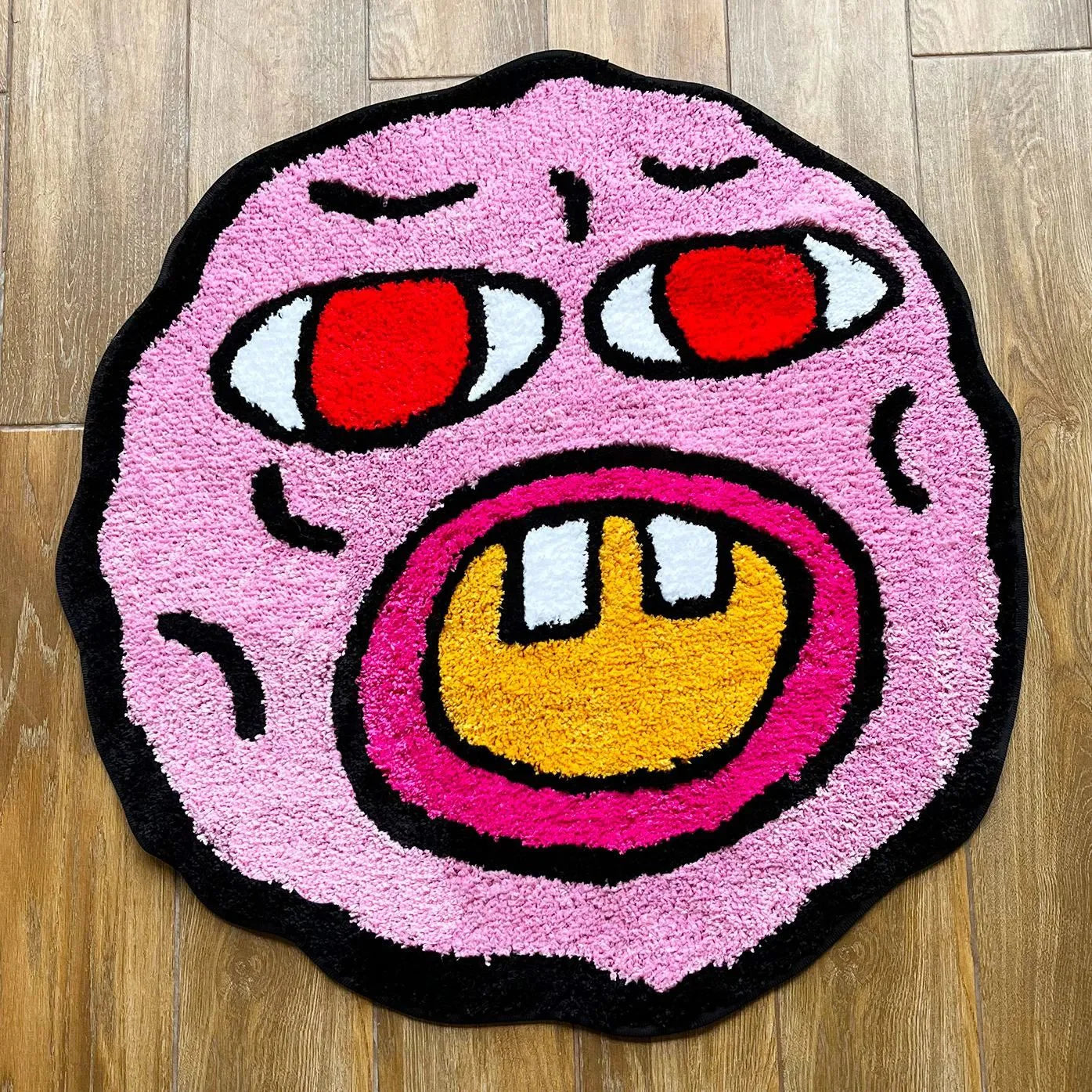 Quirky Cherry Bomb Pink Tufted Rug – Kawaii Cartoon Design, Anti-Slip, Easy-Care, 100% Polyester