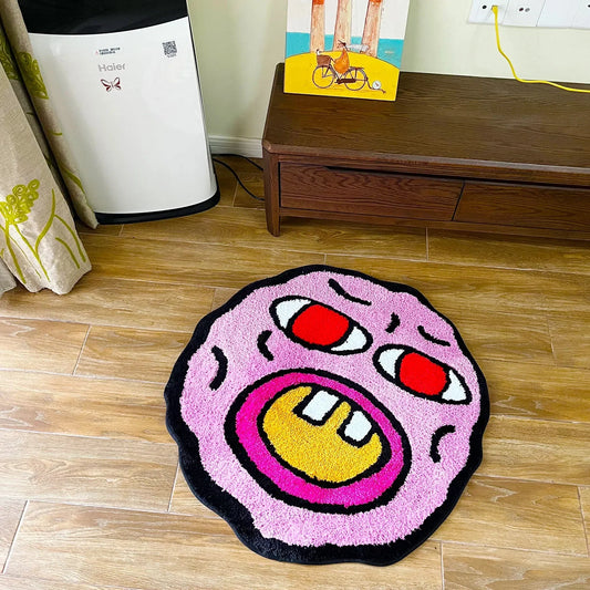 Quirky Cherry Bomb Pink Tufted Rug – Kawaii Cartoon Design, Anti-Slip, Easy-Care, 100% Polyester