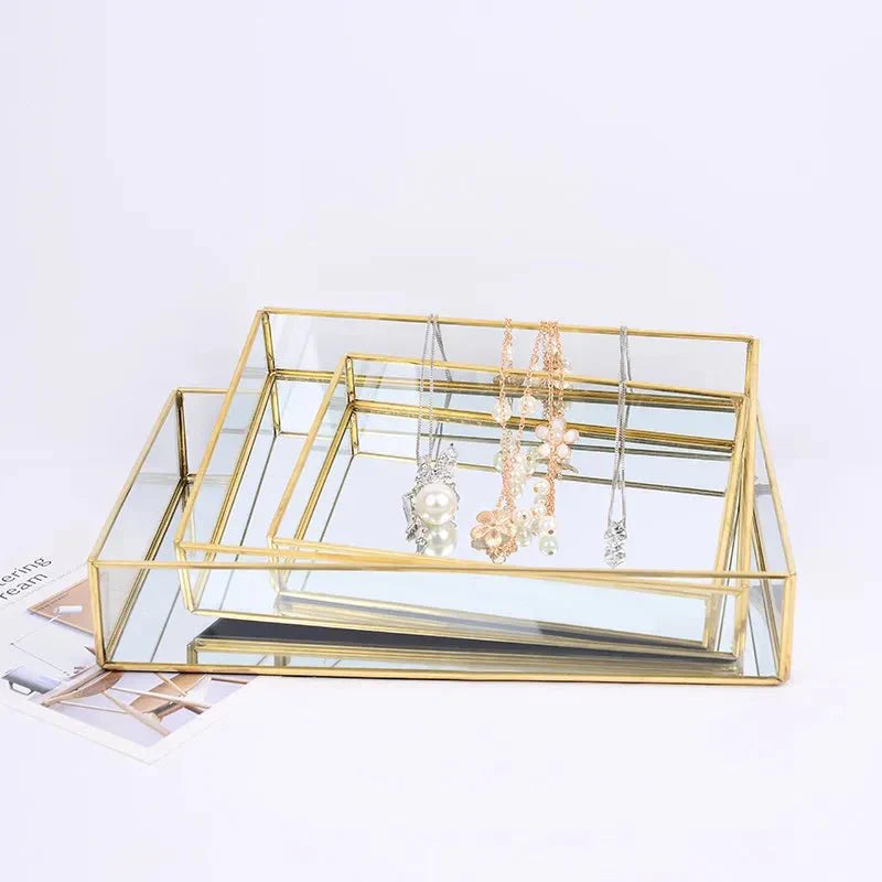 Retro Style Gold & Glass Jewellery Tray