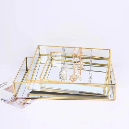 Retro Style Gold & Glass Jewellery Tray