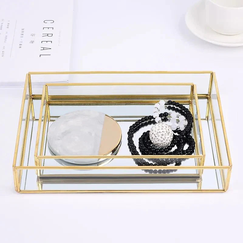 Retro Style Gold & Glass Jewellery Tray