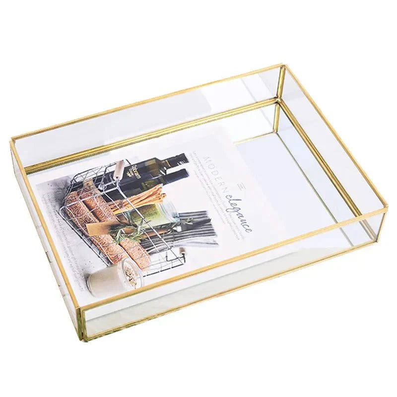 Retro Style Gold & Glass Jewellery Tray