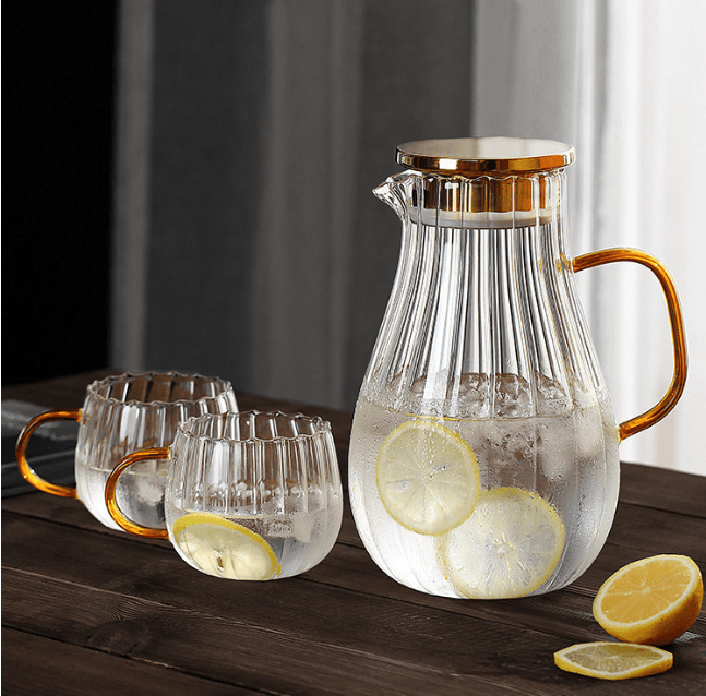 Ridged Heatproof Glass Jug and Cups