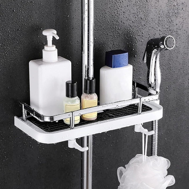 Bathroom Shelf Caddy for Shower Rail, No Drilling Pole Shower Storage Rack Holder