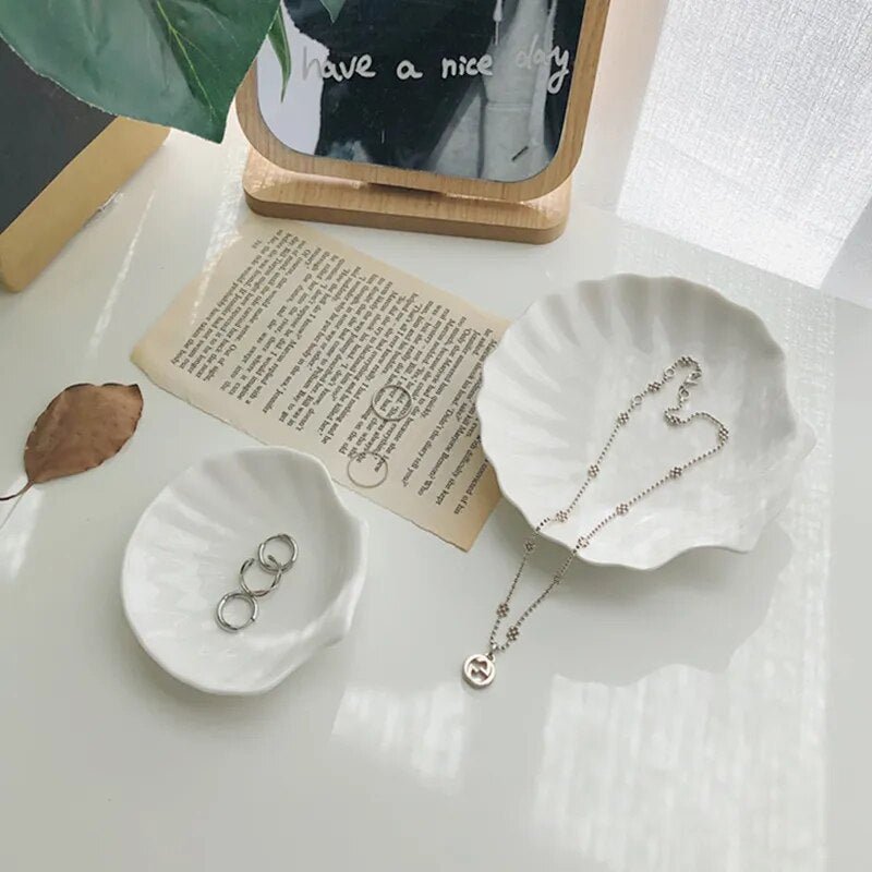 Shell Shaped White Ceramic Jewellery Tray