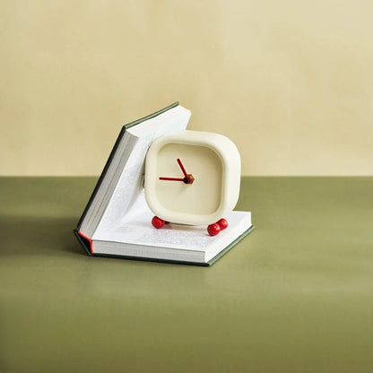 Small Minimalist Cream Desktop Clock - Wooden Square Alarm Clock for Bedroom & Living Room