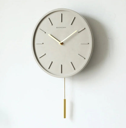 Nordic Cement Wall Clock with Metal Pendant - Scandinavian Cement Wall Clock with Metal Pendant