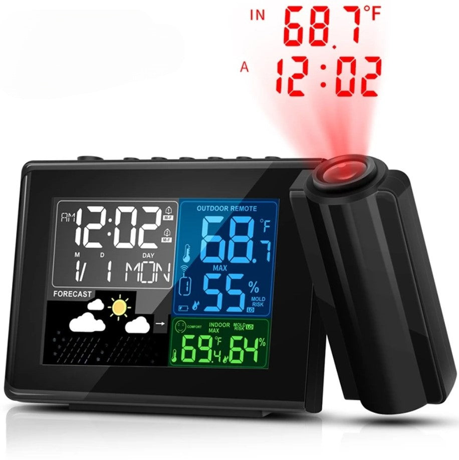 GlowMetrix - Modern Wall Clock with Weather Station, Projection and Temperature Display