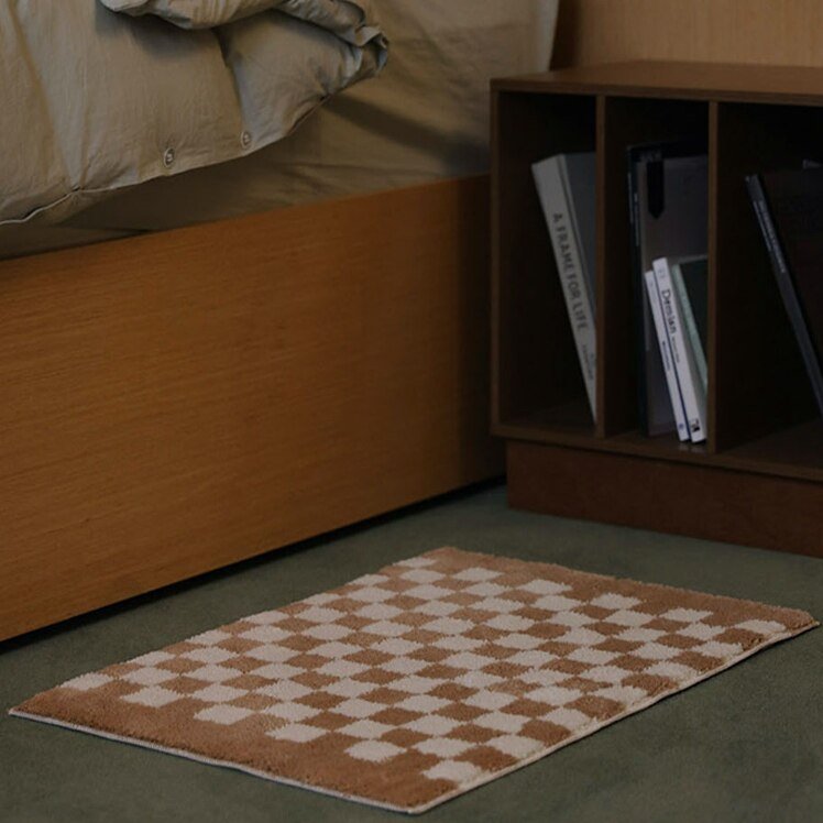 Soft Fluffy Checked Pattern Bathroom Rug