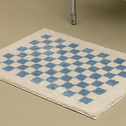 Soft Fluffy Checked Pattern Bathroom Rug