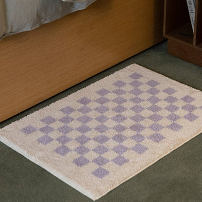 Soft Fluffy Checked Pattern Bathroom Rug