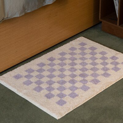 Soft Fluffy Checked Pattern Bathroom Rug