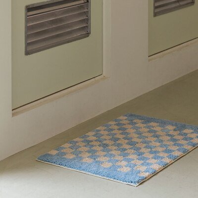 Soft Fluffy Checked Pattern Bathroom Rug