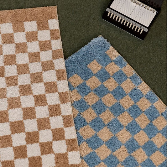 Soft Fluffy Checked Pattern Bathroom Rug