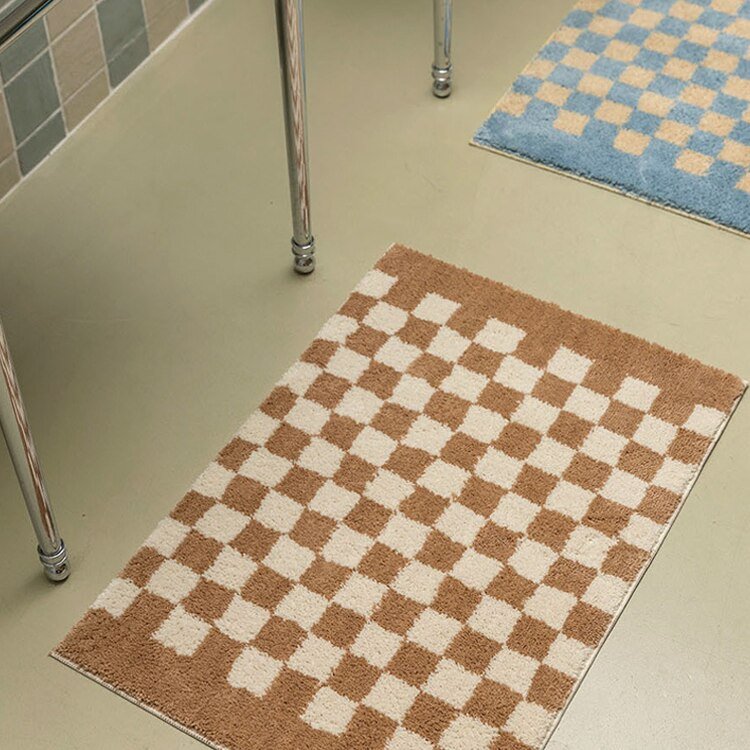 Soft Fluffy Checked Pattern Bathroom Rug