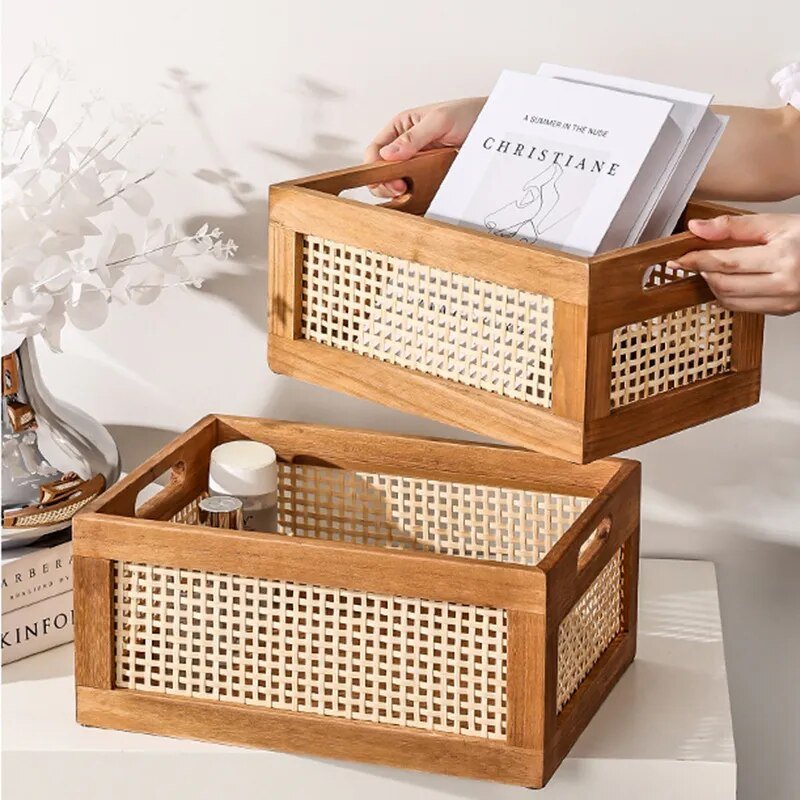 Solid Wood Rattan Storage Box