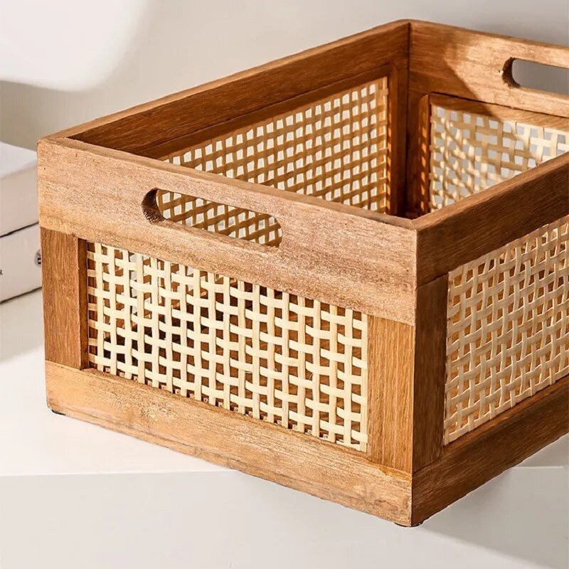 Solid Wood Rattan Storage Box