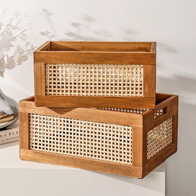 Solid Wood Rattan Storage Box