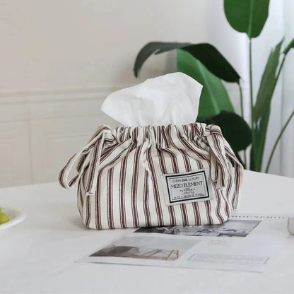 Striped Cotton Drawstring Tissue Bag