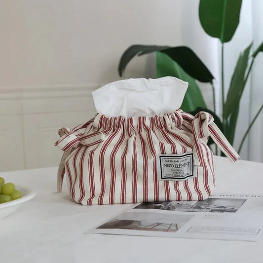 Striped Cotton Drawstring Tissue Bag