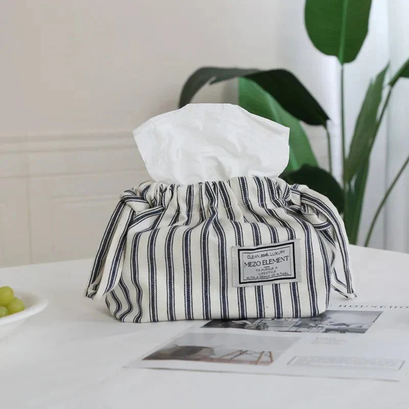 Striped Cotton Drawstring Tissue Bag