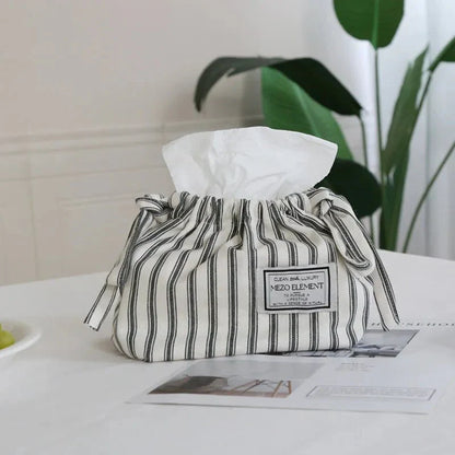 Striped Cotton Drawstring Tissue Bag