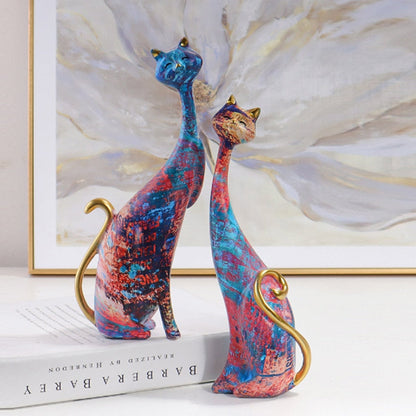 Oil Painted Couple Cat Home Decor Sculpture