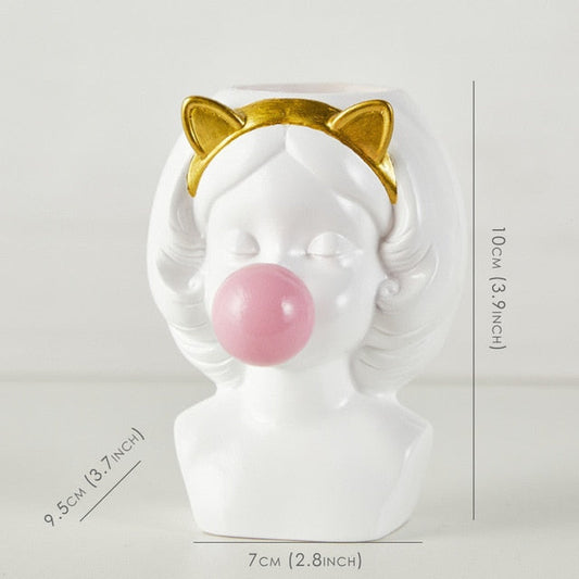 Cute Girl Chewing Bubble Gum Vase