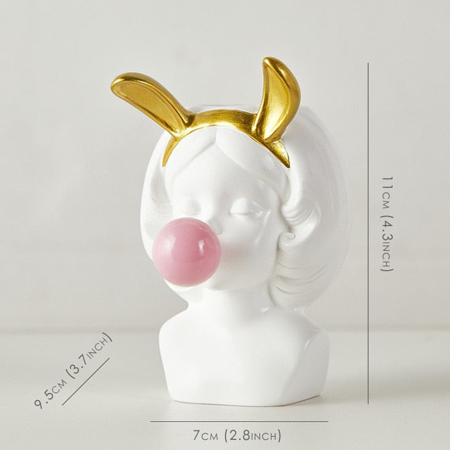 Cute Girl Chewing Bubble Gum Vase