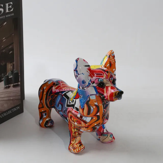 Modern Art Graffiti Corgi Dog Painting Resin Crafts Sculptures and Statues Crafts Gift