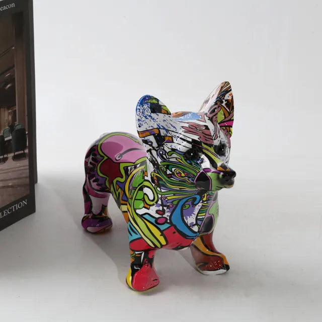 Modern Art Graffiti Corgi Dog Painting Resin Crafts Sculptures and Statues Crafts Gift