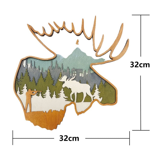 Wooden Deer and Elk Wall Decor