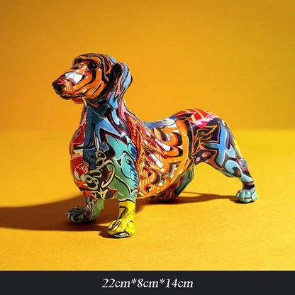 Modern Painted Dachshund Dog Decoration Office Decor Sculptures and Statues