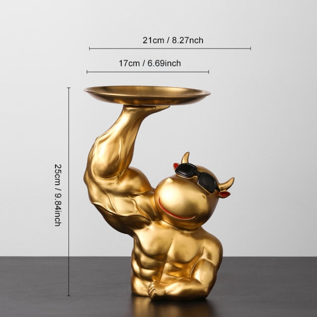 Muscular Cow Golden Tray